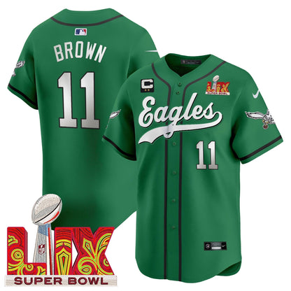 PHI Midnight Green Super Bowl LIX Vapor Baseball Jersey - Stitched