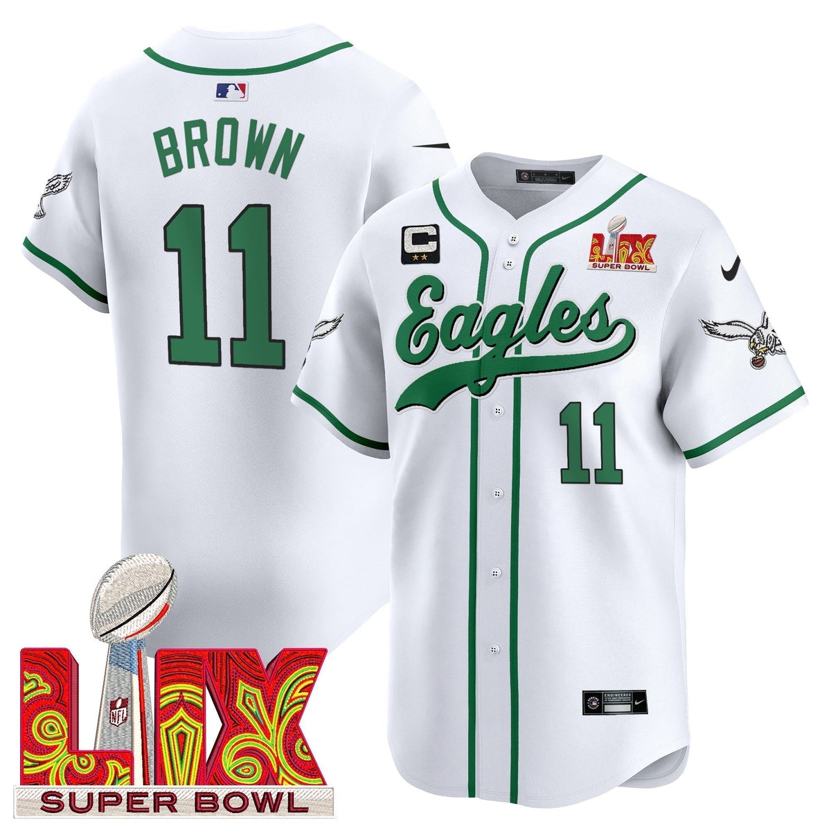 PHI Midnight Green Super Bowl LIX Vapor Baseball Jersey - Stitched