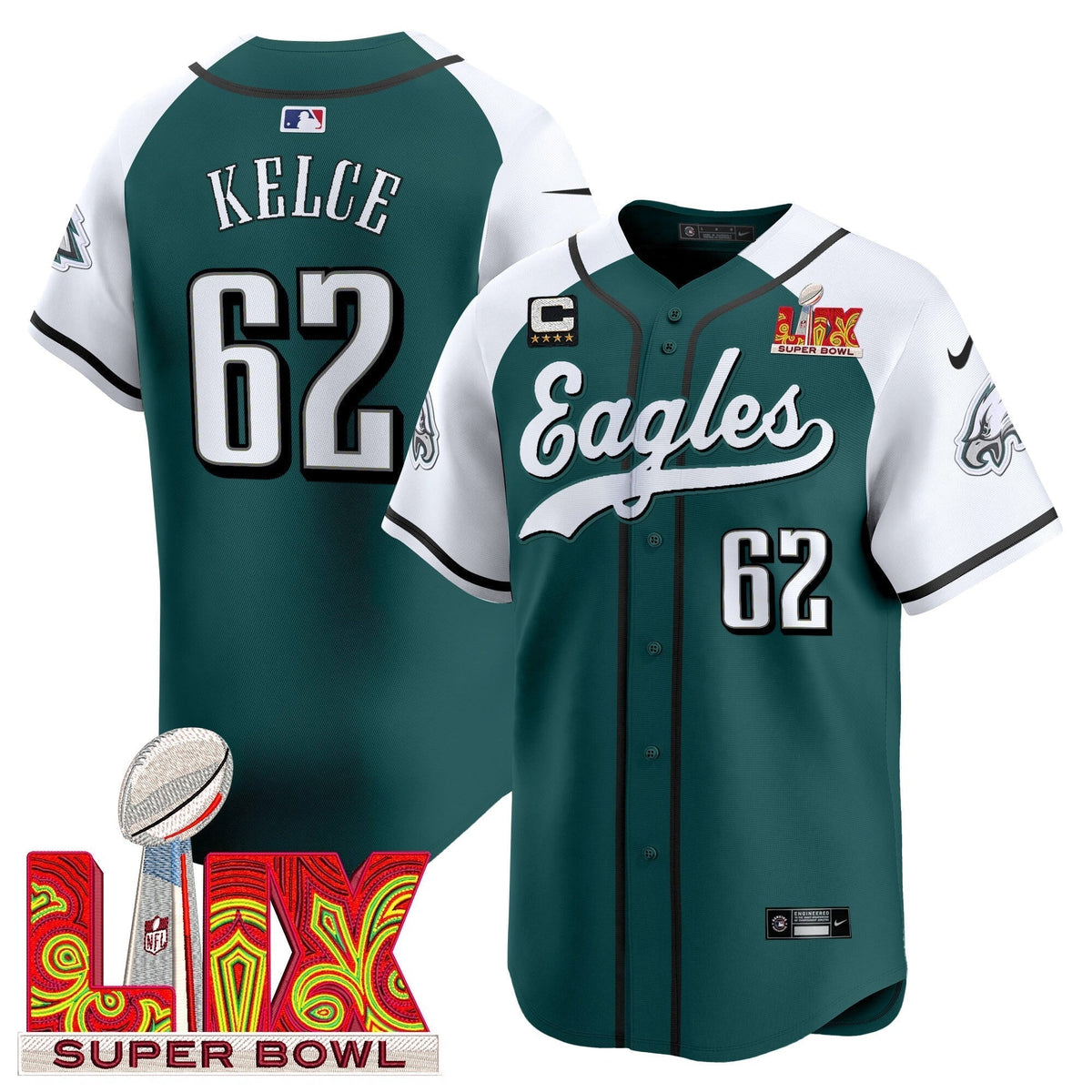 Men's Philadelphia Eagles Midnight Green Super Bowl LIX Vapor Baseball Jersey - All Stitched