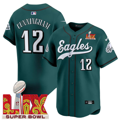PHI Midnight Green Super Bowl LIX Vapor Baseball Jersey - Stitched