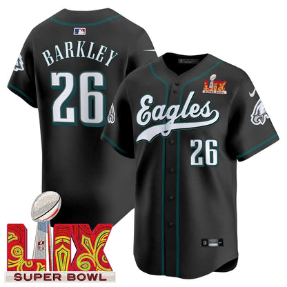 PHI Midnight Green Super Bowl LIX Vapor Baseball Jersey - Stitched