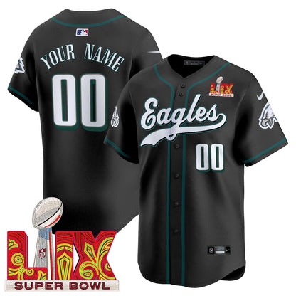 PHI Midnight Green Super Bowl LIX Vapor Baseball Custom Jersey - Stitched