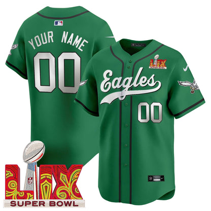 PHI Midnight Green Super Bowl LIX Vapor Baseball Custom Jersey - Stitched