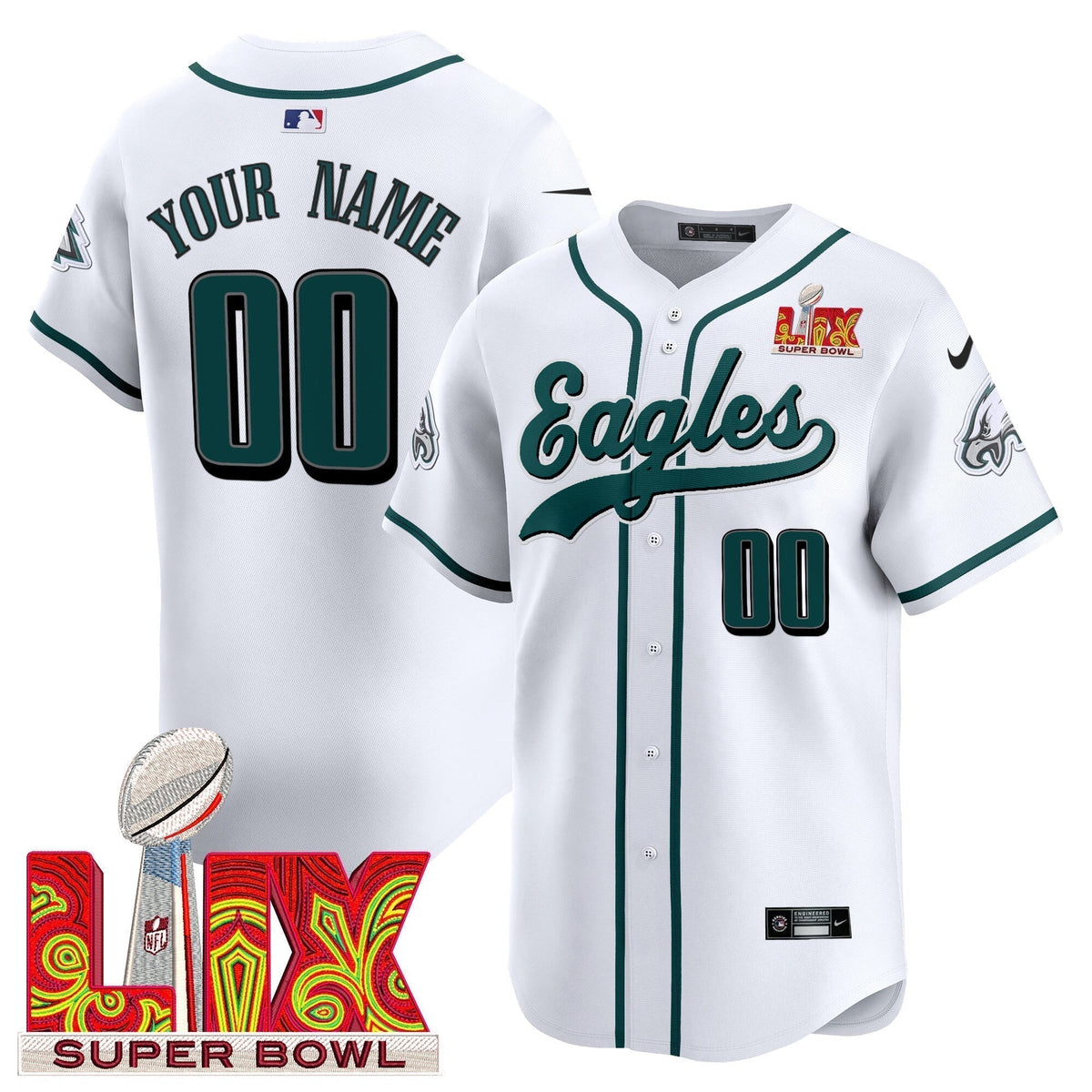 PHI Midnight Green Super Bowl LIX Vapor Baseball Custom Jersey - Stitched