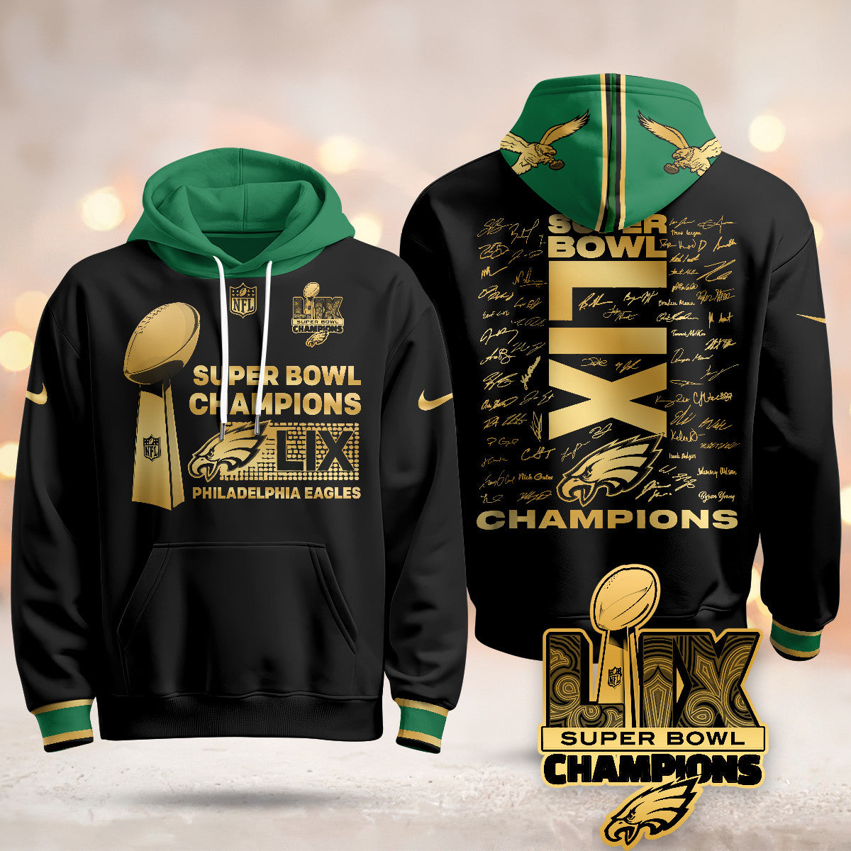PHI Super Bowl LIX Champions Roster Signing Gold Hoodie - Printed