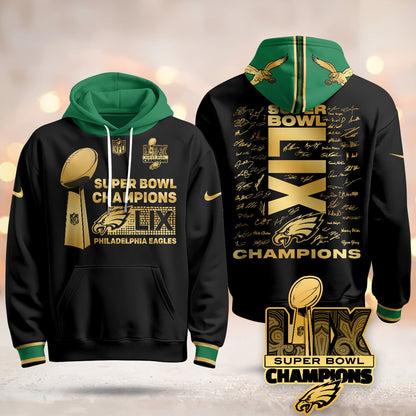 PHI Super Bowl LIX Champions Roster Signing Gold Hoodie - Printed