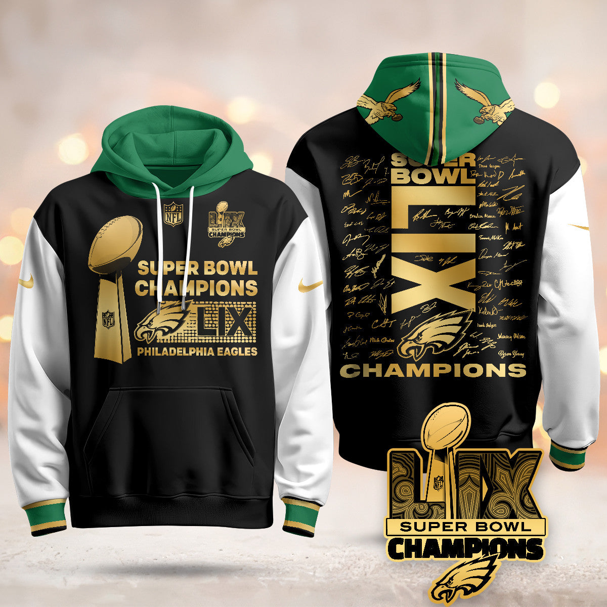 PHI Super Bowl LIX Champions Roster Signing Gold Hoodie - Printed