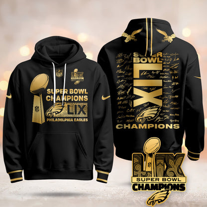 PHI Super Bowl LIX Champions Roster Signing Gold Hoodie - Printed