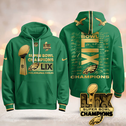 PHI Super Bowl LIX Champions Roster Signing Gold Hoodie - Printed