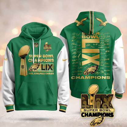 PHI Super Bowl LIX Champions Roster Signing Gold Hoodie - Printed
