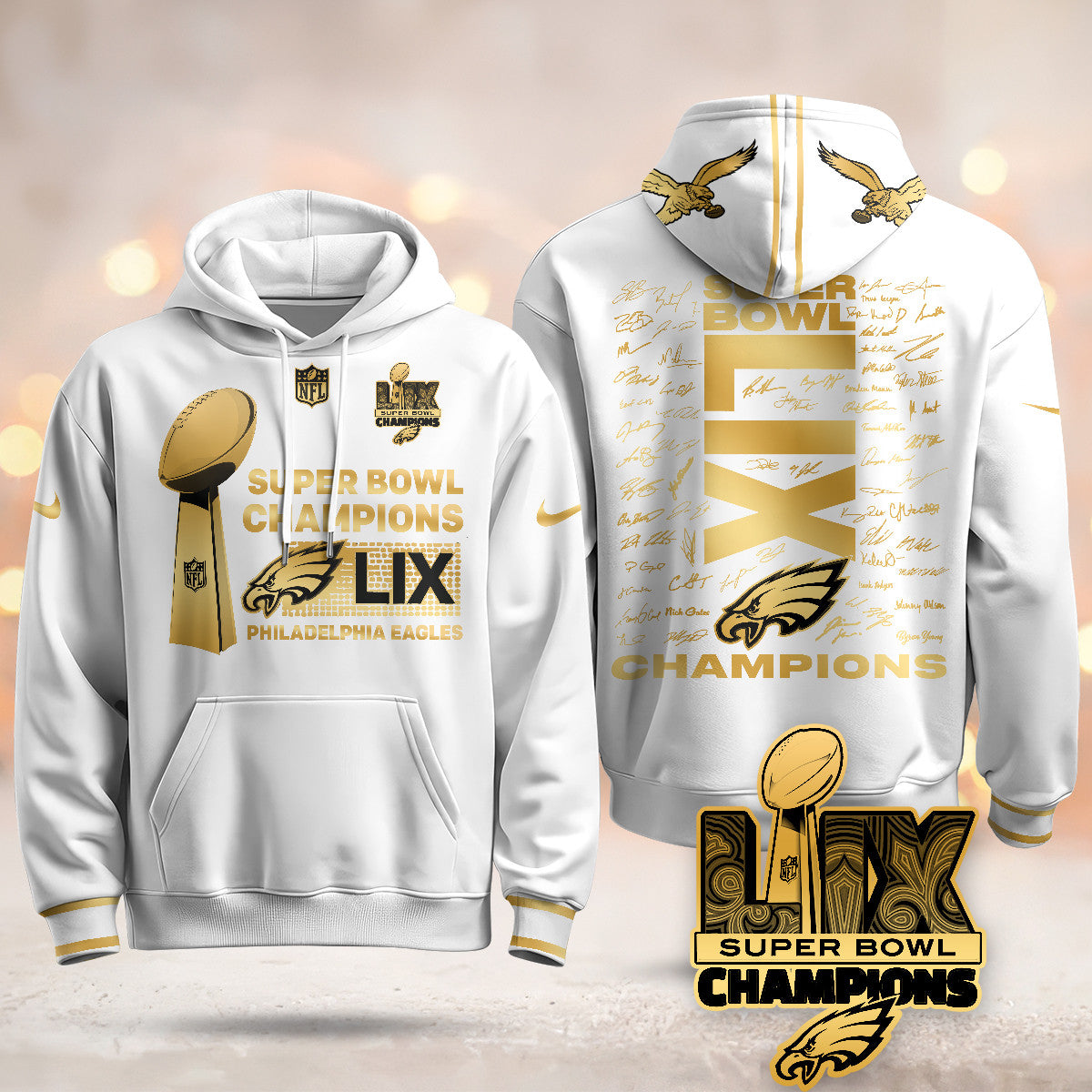 PHI Super Bowl LIX Champions Roster Signing Gold Hoodie - Printed
