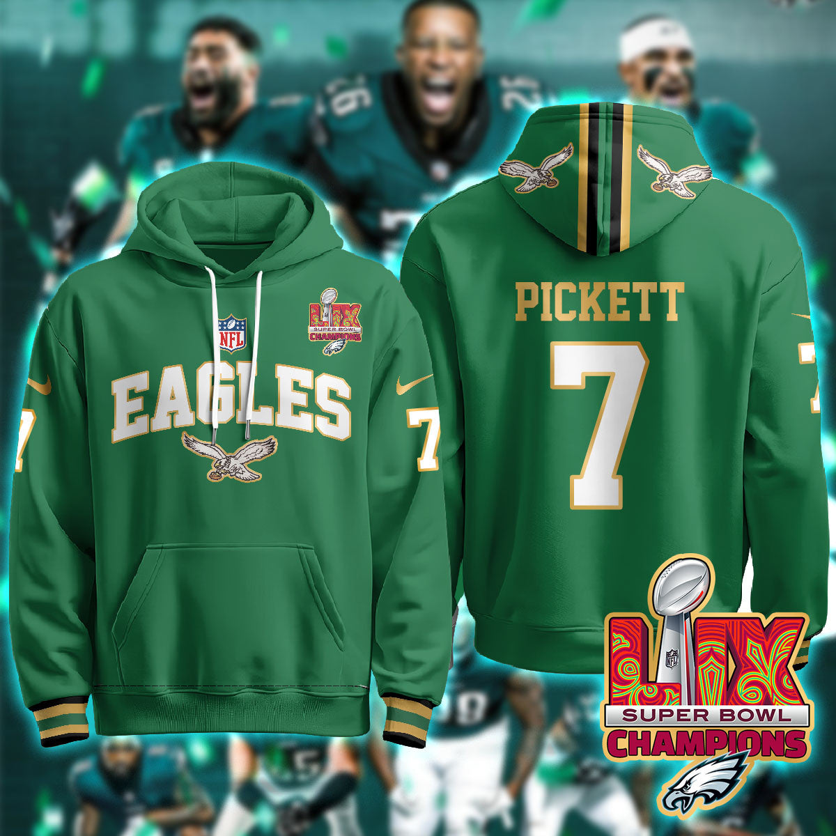 PHI Super Bowl LIX Champions Gold Hoodie N2R - Stitched