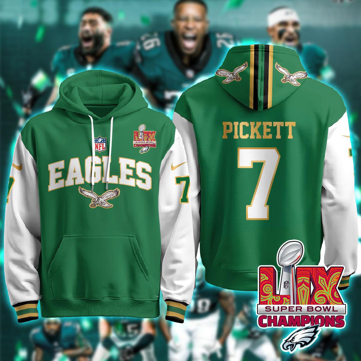 PHI Super Bowl LIX Champions Gold Hoodie N2R - Stitched