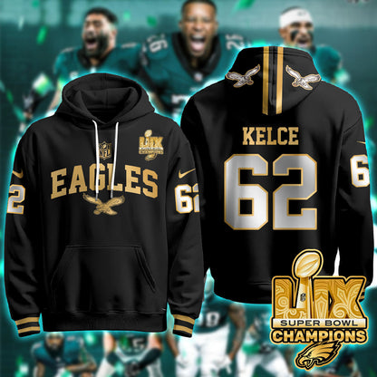 PHI Super Bowl LIX Champions Gold Hoodie N2R - Stitched