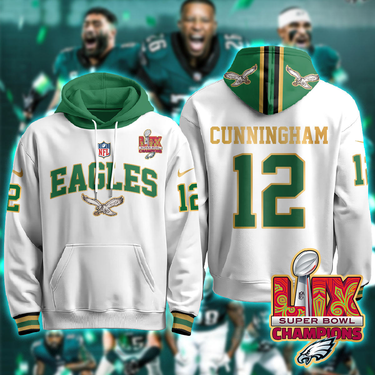 PHI Super Bowl LIX Champions Gold Hoodie N2R - Stitched