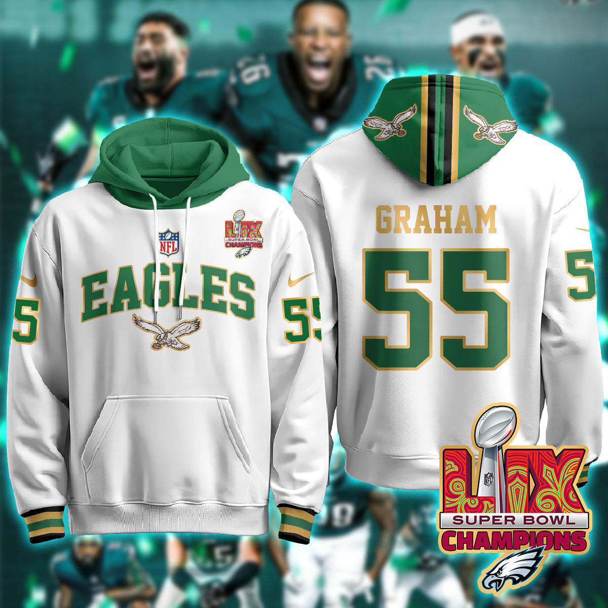 PHI Super Bowl LIX Champions Gold Hoodie N2R - Stitched