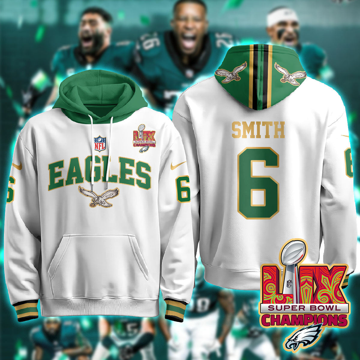 PHI Super Bowl LIX Champions Gold Hoodie N2R - Stitched