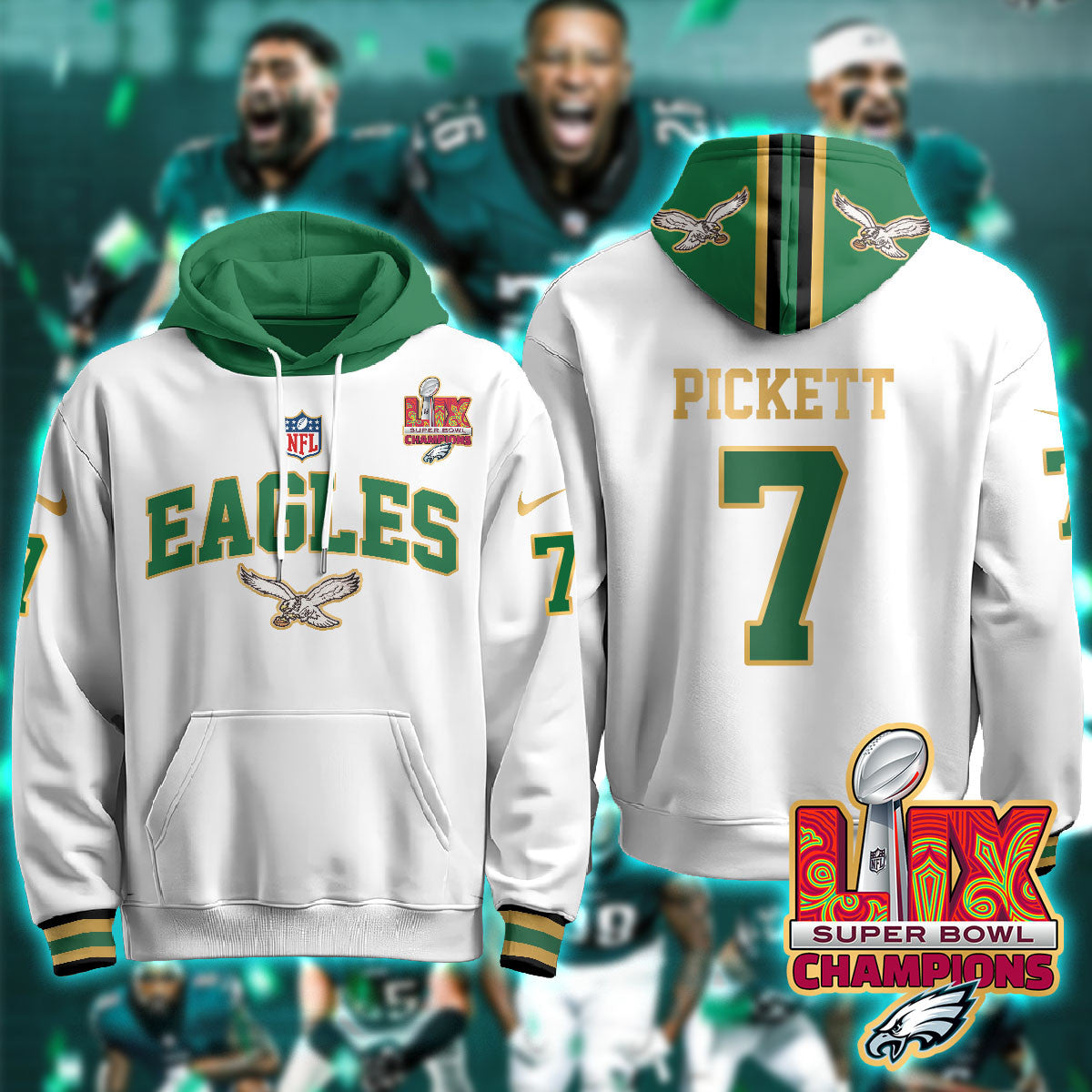 PHI Super Bowl LIX Champions Gold Hoodie N2R - Stitched