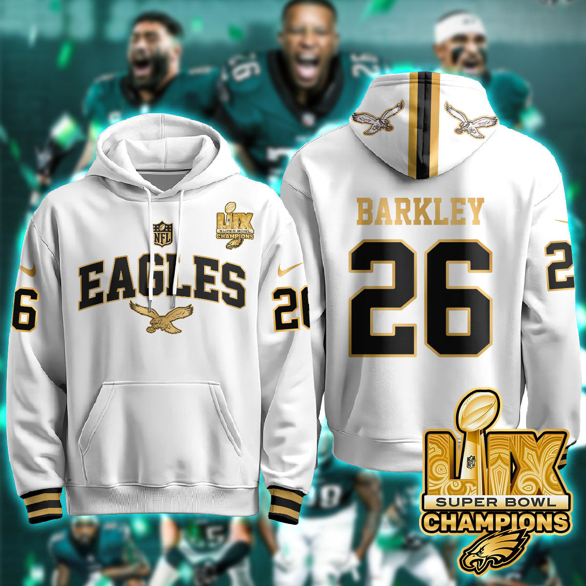 PHI Super Bowl LIX Champions Gold Hoodie N2R - Stitched