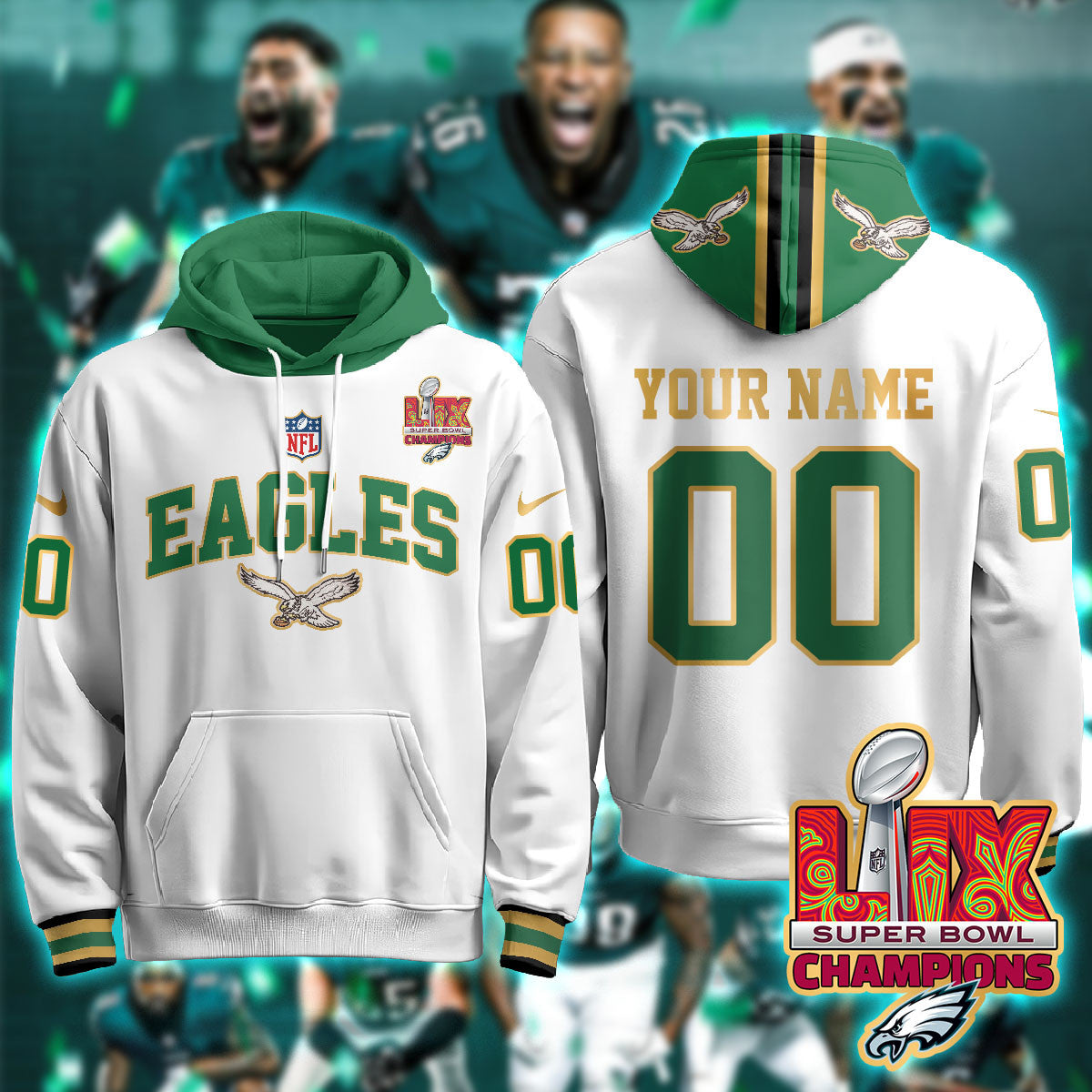 PHI Super Bowl LIX Champions Gold Hoodie N2r