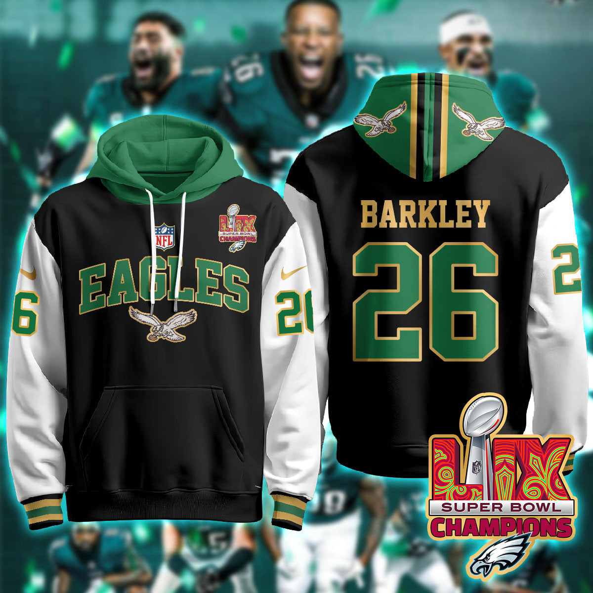 PHI Super Bowl LIX Champions Gold Hoodie N2R - Stitched
