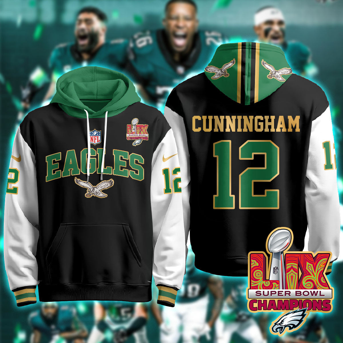 PHI Super Bowl LIX Champions Gold Hoodie N2R - Stitched