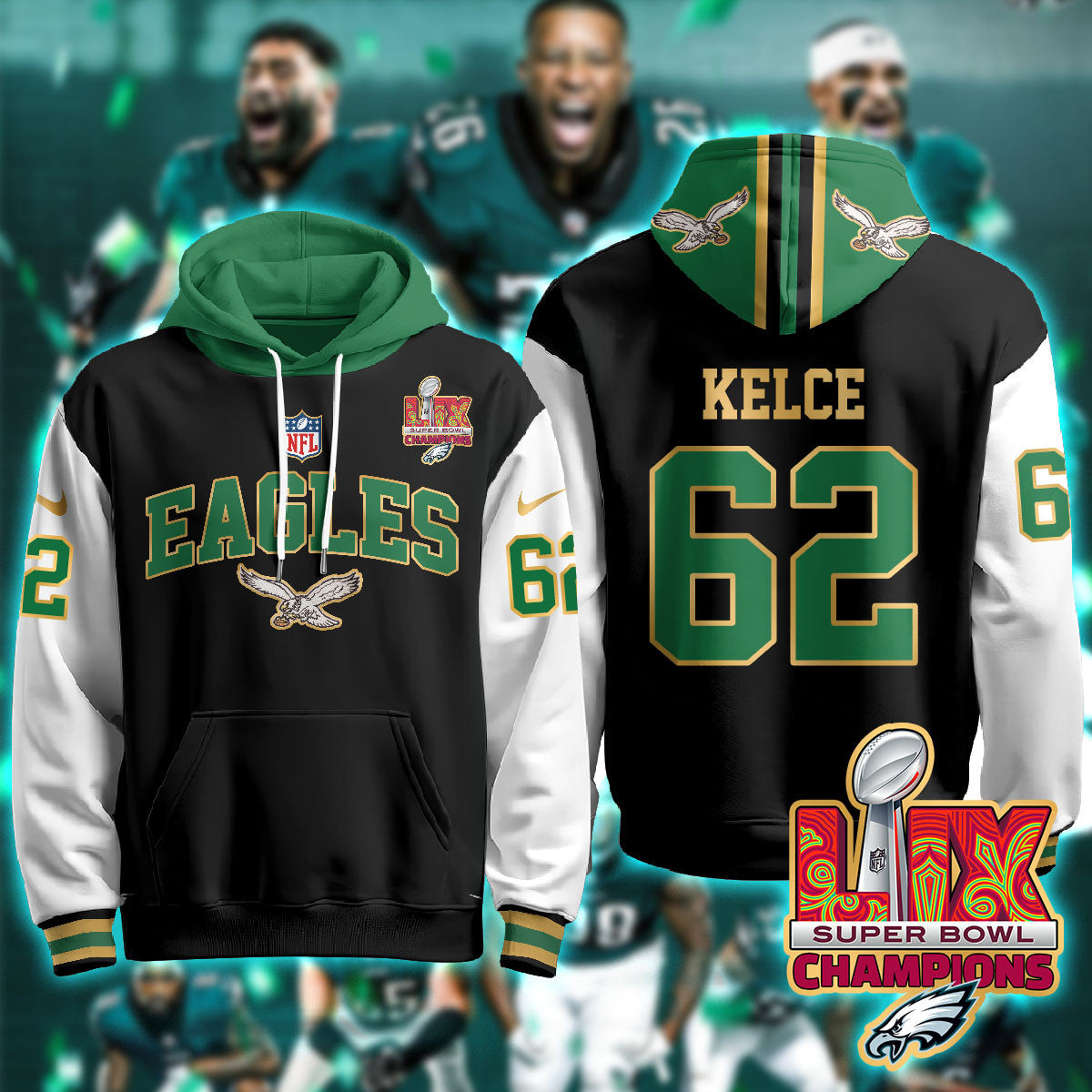 PHI Super Bowl LIX Champions Gold Hoodie N2R - Stitched