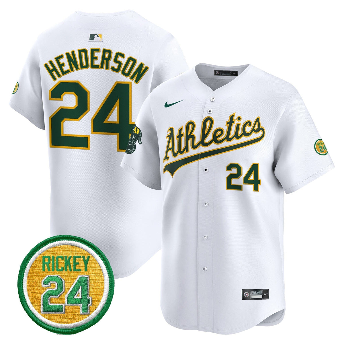 Men's Oakland Athletics Rickey Henderson Patch Vapor Premier Limited Jersey - All Stitched