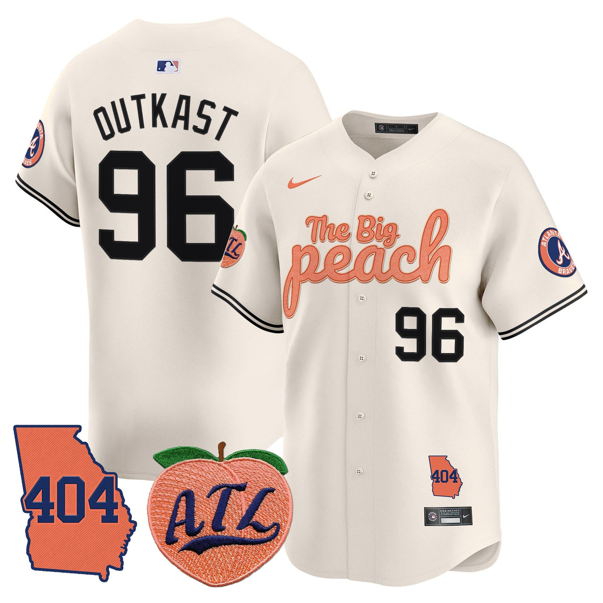 Men's Atlanta Braves 404 & The Big Peach Vapor Premier Limited Jersey - All Stitched