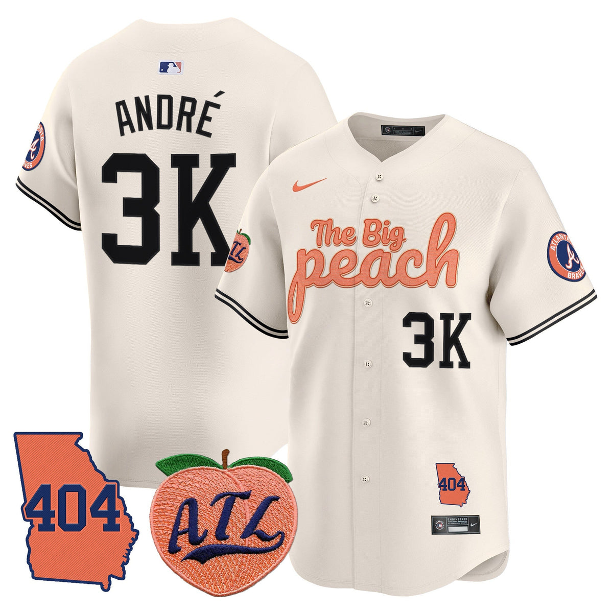 Men's Atlanta Braves 404 & The Big Peach Vapor Premier Limited Jersey - All Stitched