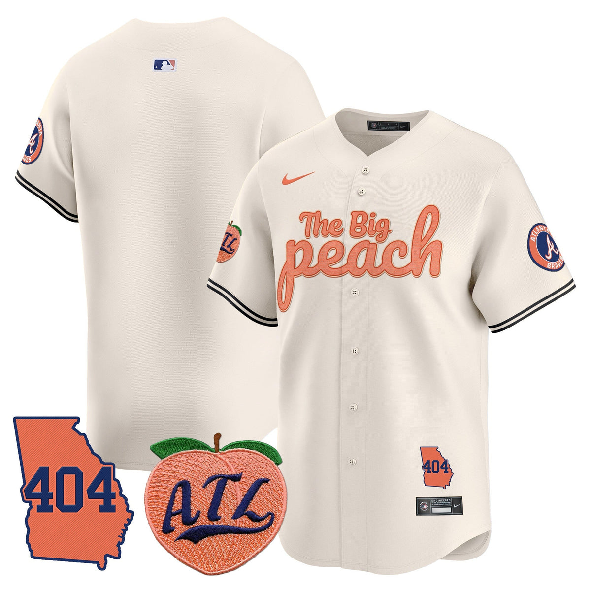 Men's Atlanta Braves 404 & The Big Peach Vapor Premier Limited Jersey - All Stitched