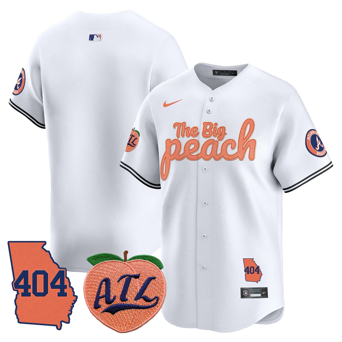 Men's Atlanta Braves 404 & The Big Peach Vapor Premier Limited Jersey - All Stitched