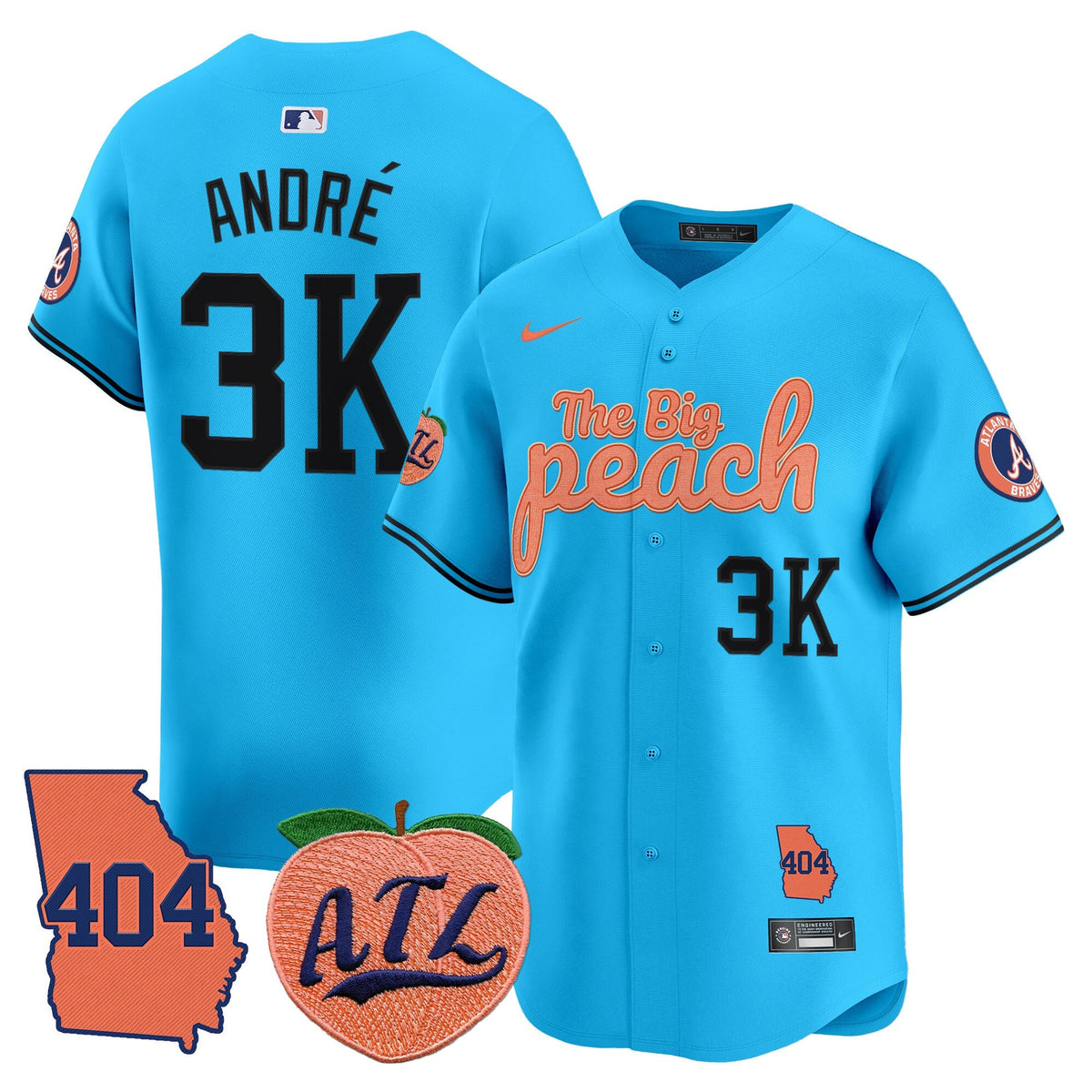 Men's Atlanta Braves 404 & The Big Peach Vapor Premier Limited Jersey - All Stitched
