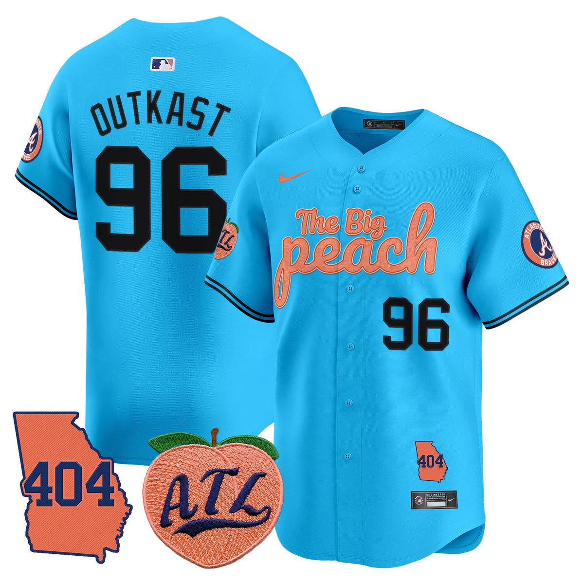 Men's Atlanta Braves 404 & The Big Peach Vapor Premier Limited Jersey - All Stitched