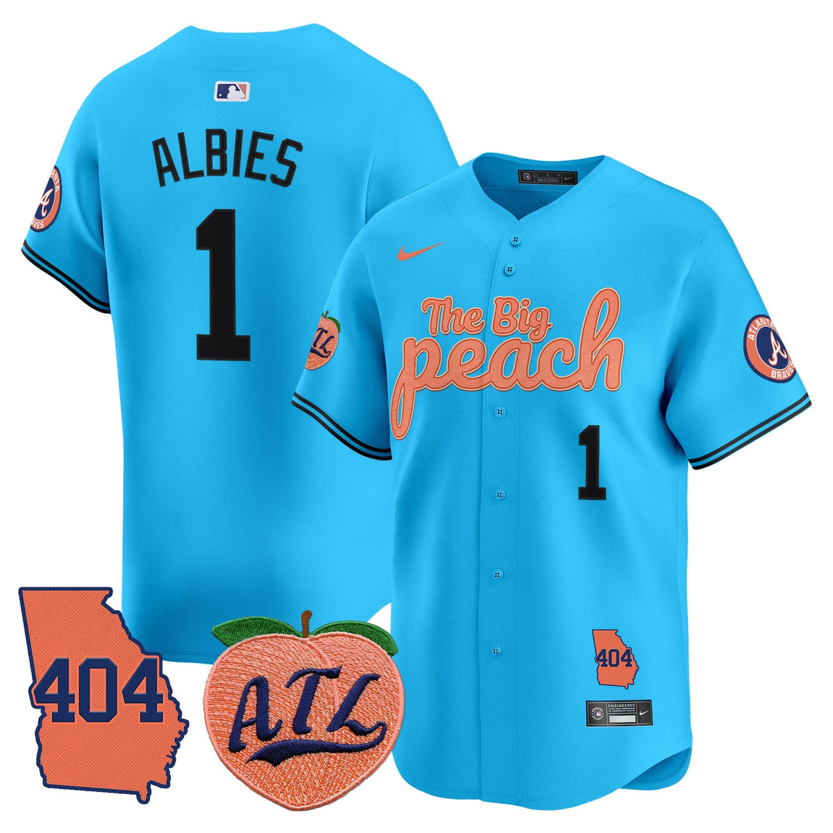 Men's Atlanta Braves 404 & The Big Peach Vapor Premier Limited Jersey - All Stitched