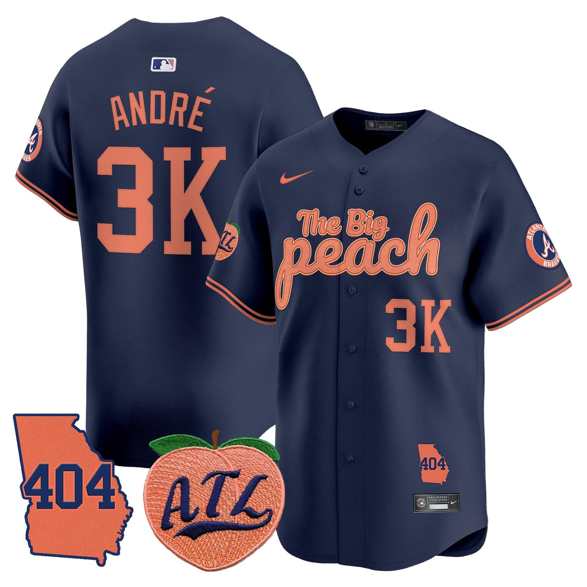 Men's Atlanta Braves 404 & The Big Peach Vapor Premier Limited Jersey - All Stitched