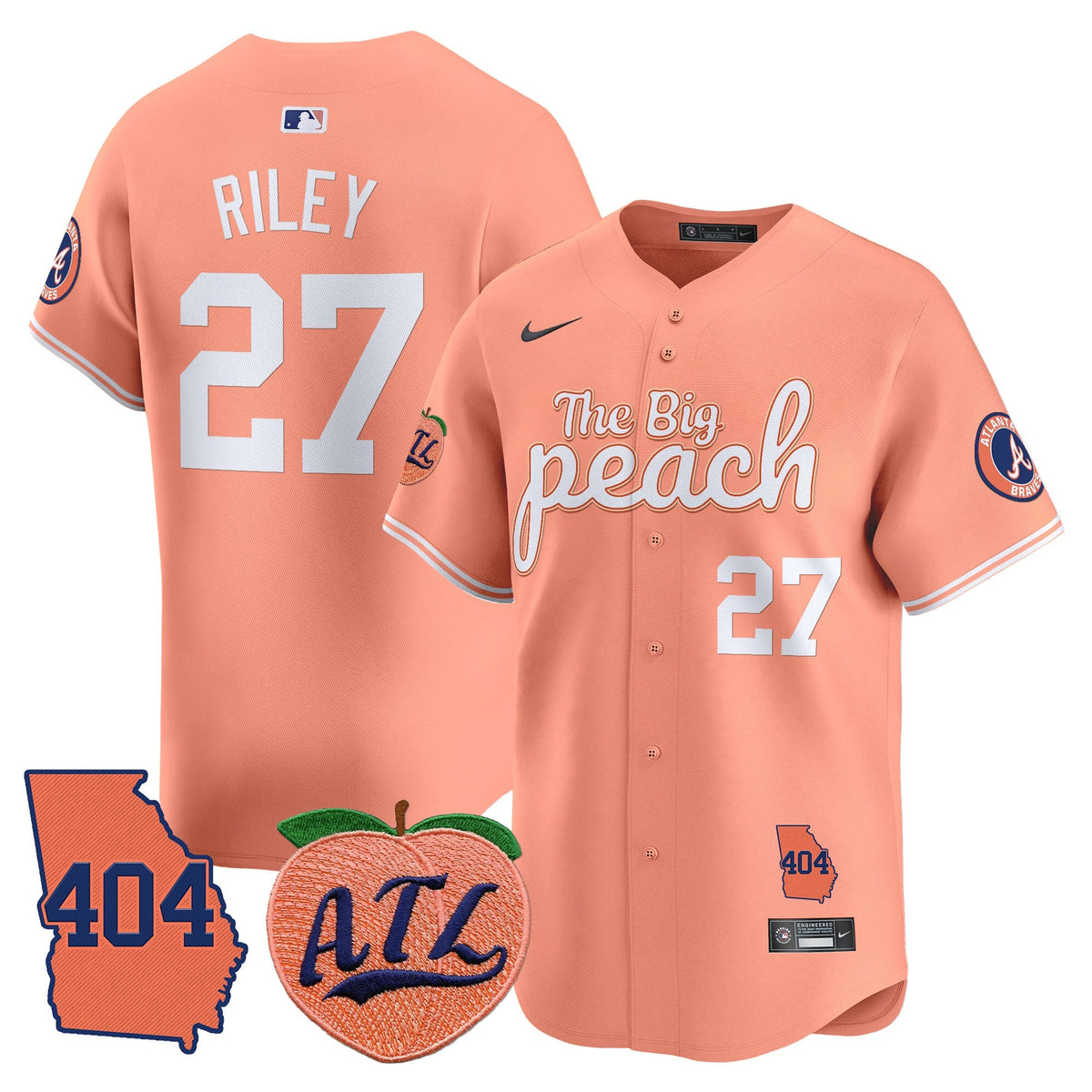Men's Atlanta Braves 404 & The Big Peach Vapor Premier Limited Jersey - All Stitched