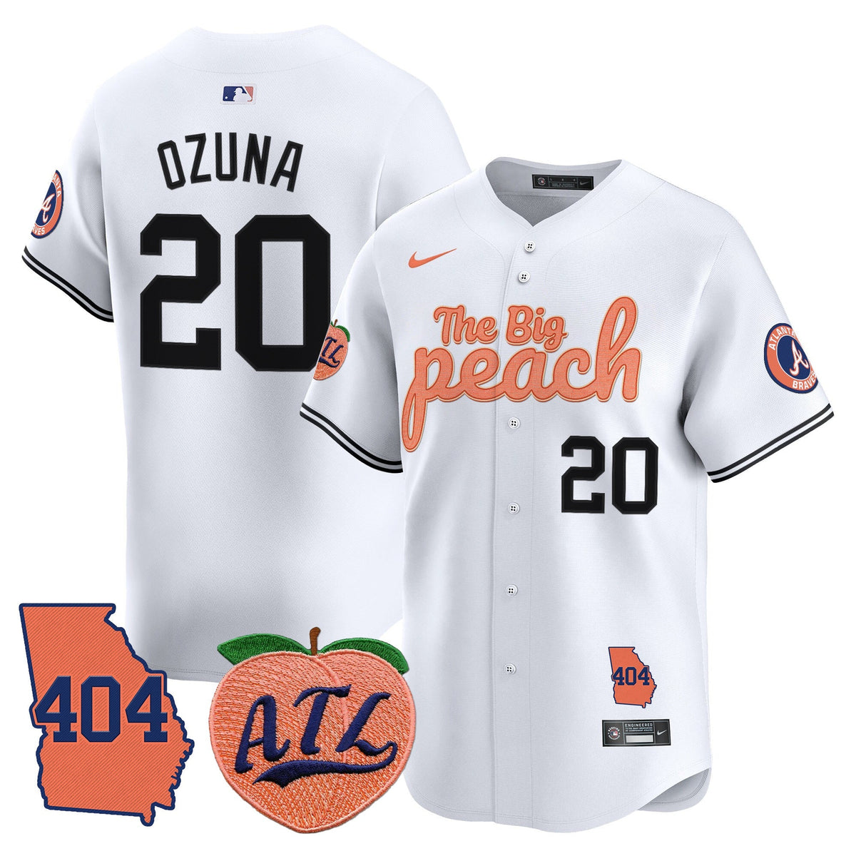 Men's Atlanta Braves 404 & The Big Peach Vapor Premier Limited Jersey - All Stitched