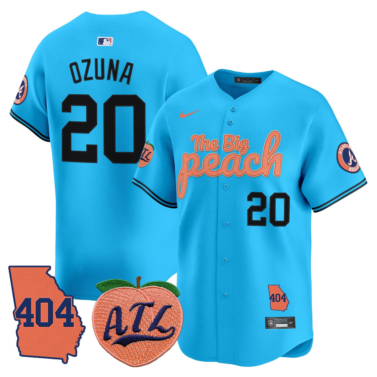 Men's Atlanta Braves 404 & The Big Peach Vapor Premier Limited Jersey - All Stitched