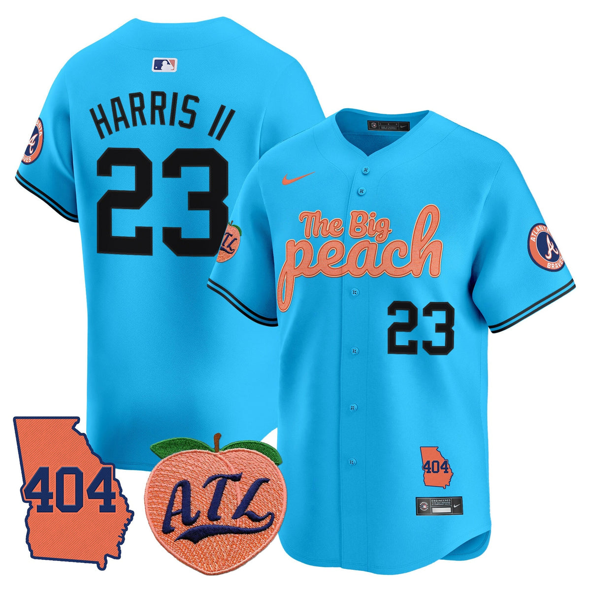 Men's Atlanta Braves 404 & The Big Peach Vapor Premier Limited Jersey - All Stitched
