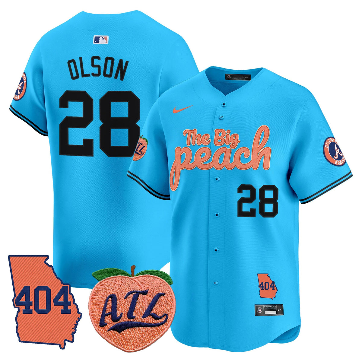 Men's Atlanta Braves 404 & The Big Peach Vapor Premier Limited Jersey - All Stitched