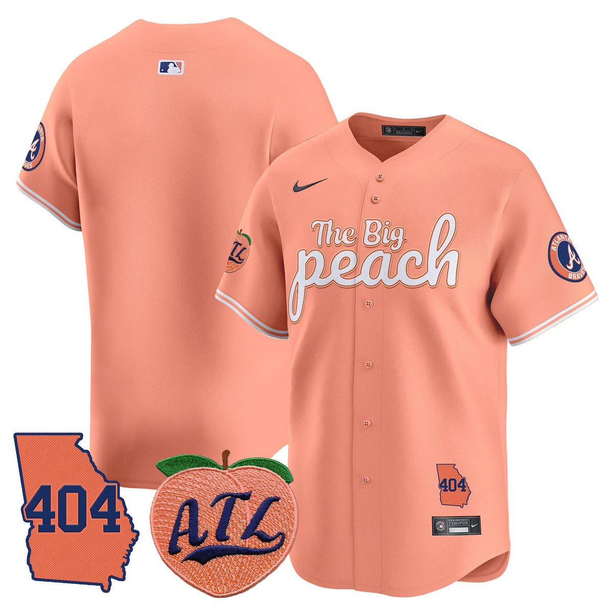 Men's Atlanta Braves 404 & The Big Peach Vapor Premier Limited Jersey - All Stitched
