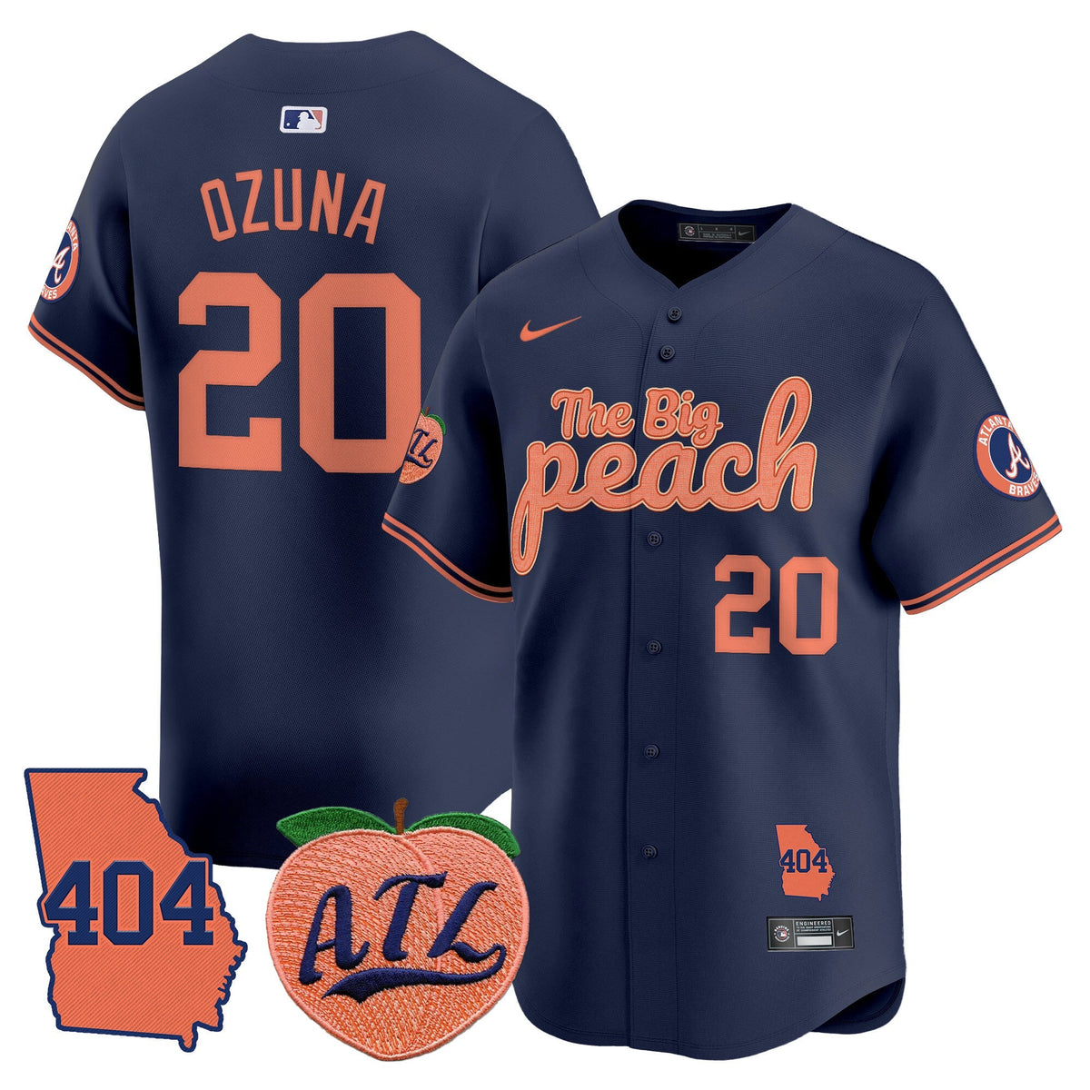 Men's Atlanta Braves 404 & The Big Peach Vapor Premier Limited Jersey - All Stitched