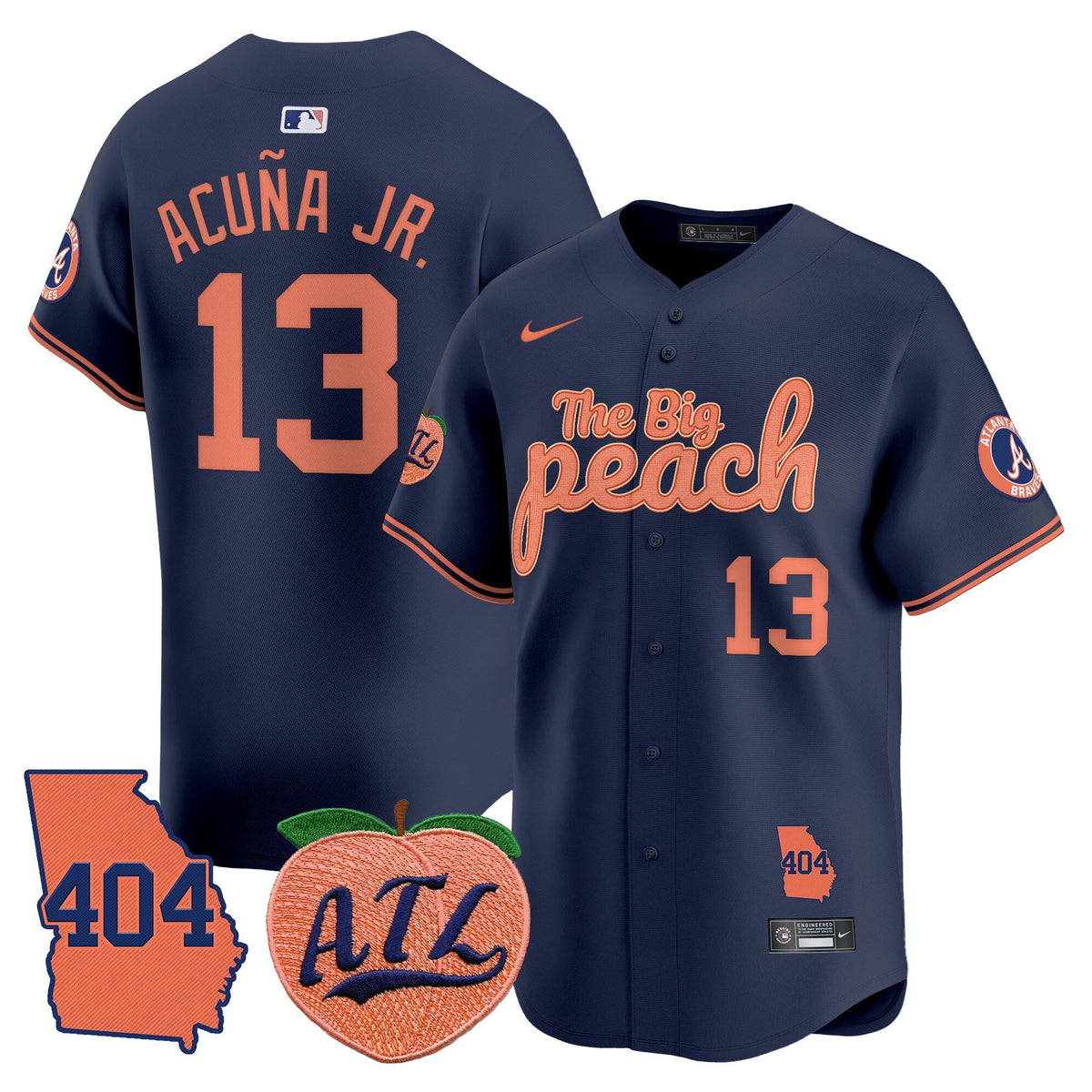 Men's Atlanta Braves 404 & The Big Peach Vapor Premier Limited Jersey - All Stitched