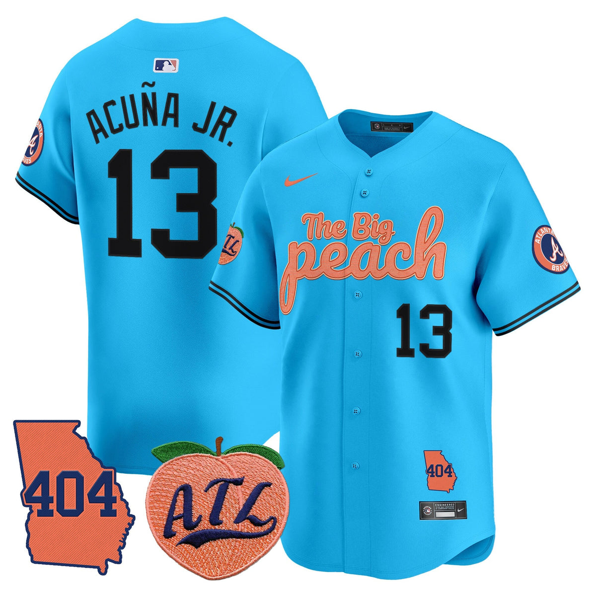 Men's Atlanta Braves 404 & The Big Peach Vapor Premier Limited Jersey - All Stitched