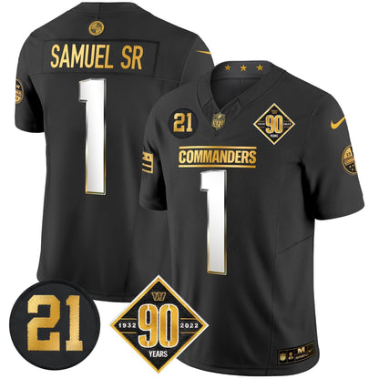 Men's Washington Commanders 90th & Sean Taylor Patch Gold Vapor Limited Jersey - All Stitched