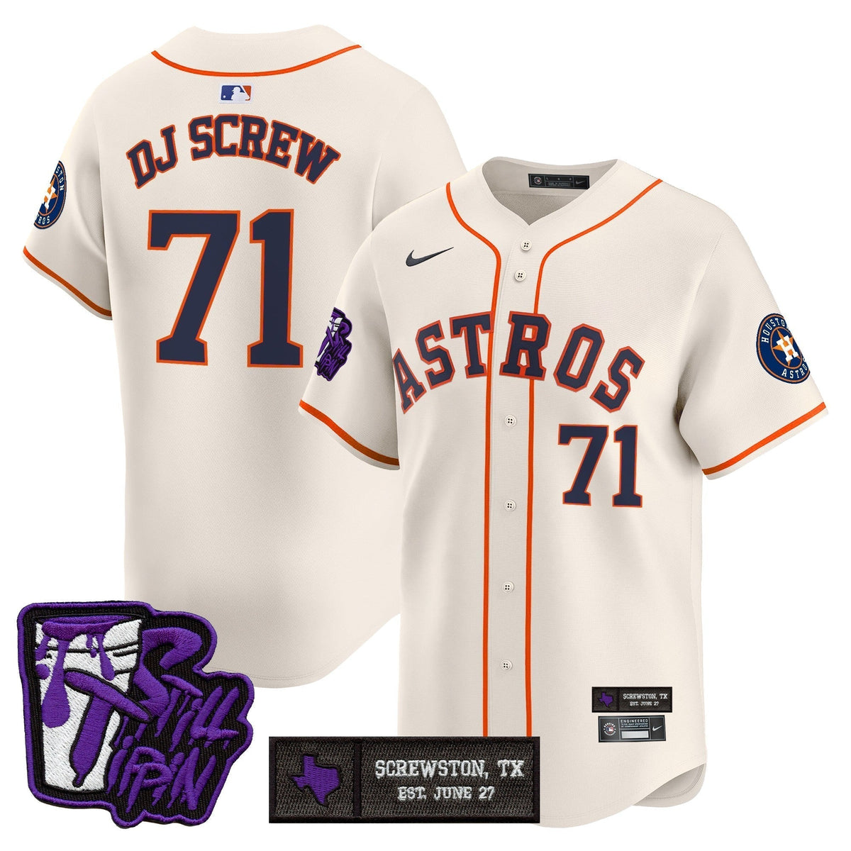 Men's Houston Astros DJ Screw Still Tippin Purple Patch Vapor Premier Limited Jersey - All Stitched