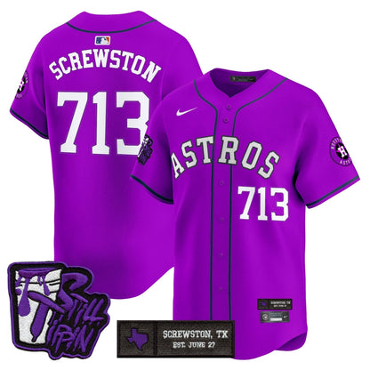 Men's Houston Astros DJ Screw Still Tippin Purple Patch Vapor Premier Limited Jersey - All Stitched