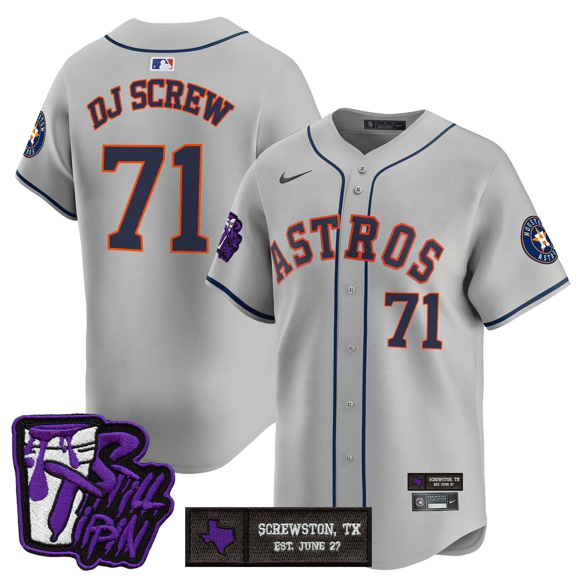Men's Houston Astros DJ Screw Still Tippin Purple Patch Vapor Premier Limited Jersey - All Stitched