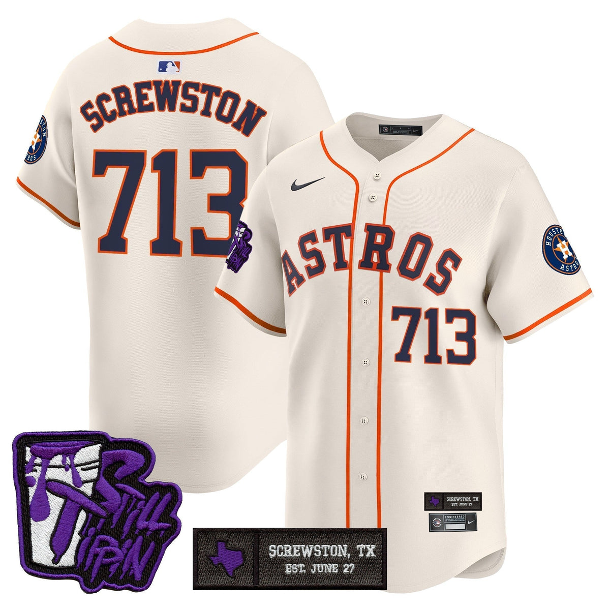 Men's Houston Astros DJ Screw Still Tippin Purple Patch Vapor Premier Limited Jersey - All Stitched